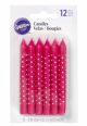 Pink White Dots Candles 12pc